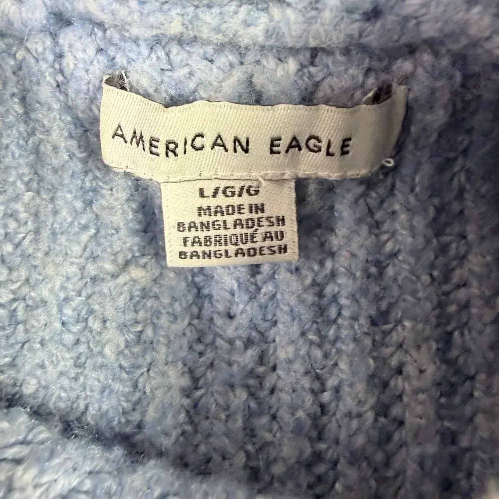 American Eagle Women’s Light Blue Chunky Knit Hooded Sweater Size L Relaxed